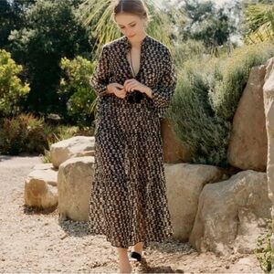 Down Black & Cream Prem Dress / Small / Original Doen Tunic Quilted Block Print